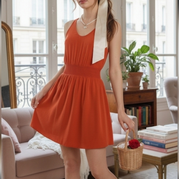 Aritzia Dresses & Skirts - ARITZIA Babaton Orange 100 % Silk Tank Top Sleeveless Dress Size S Coquette